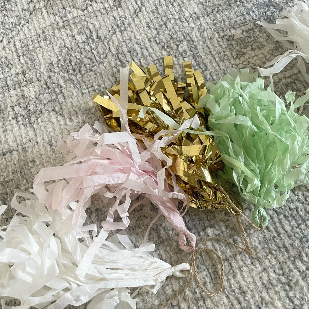 Gold & pastel mint green pale pink white tassel garland party decorations